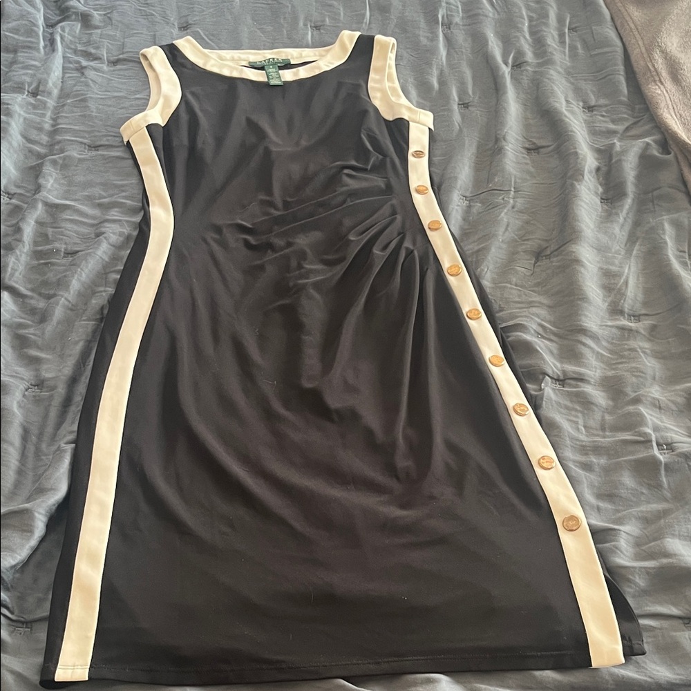 Ralph Lauren Black and Cream Dress with Button Detail